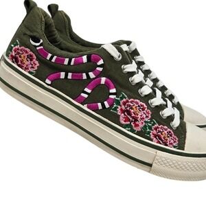 ASH Embroidered Snake Floral Sneakers Olive‎ Green Shoes Size